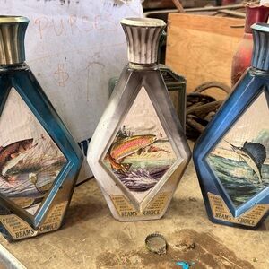3 Vintage Beam Choice Empty Whiskey Bottles Rainbow Trout Bass J Lockhart